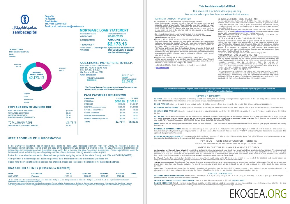 Relevé hypothécaire de la banque Samba en Arabie Saoudite aux formats Word et PDF 1 , 2